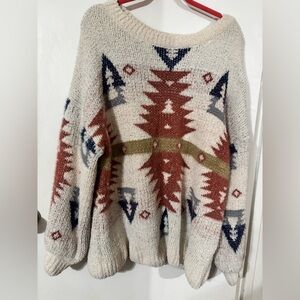 Love Riche Geometric Pattern Sweater - Cream and Red